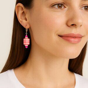 🍒 Dangle Handcrafted Pink & White  Cube  Earrings W/ 925 Hooks🐥